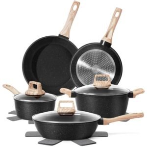 SODAY 12-Piece Nonstick Granite Pots and Pans Set with Glass Lids